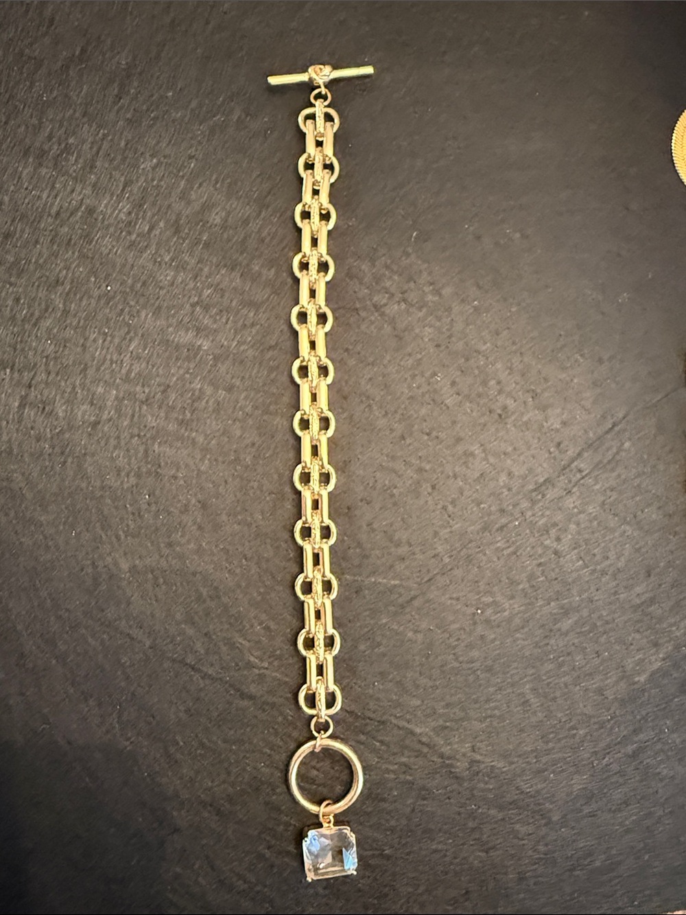 Gold Link Bracelet with Square Pendant